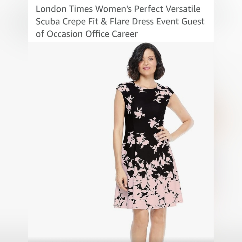 Black and Pink Fit and Flare Dress with Cap Sleeves